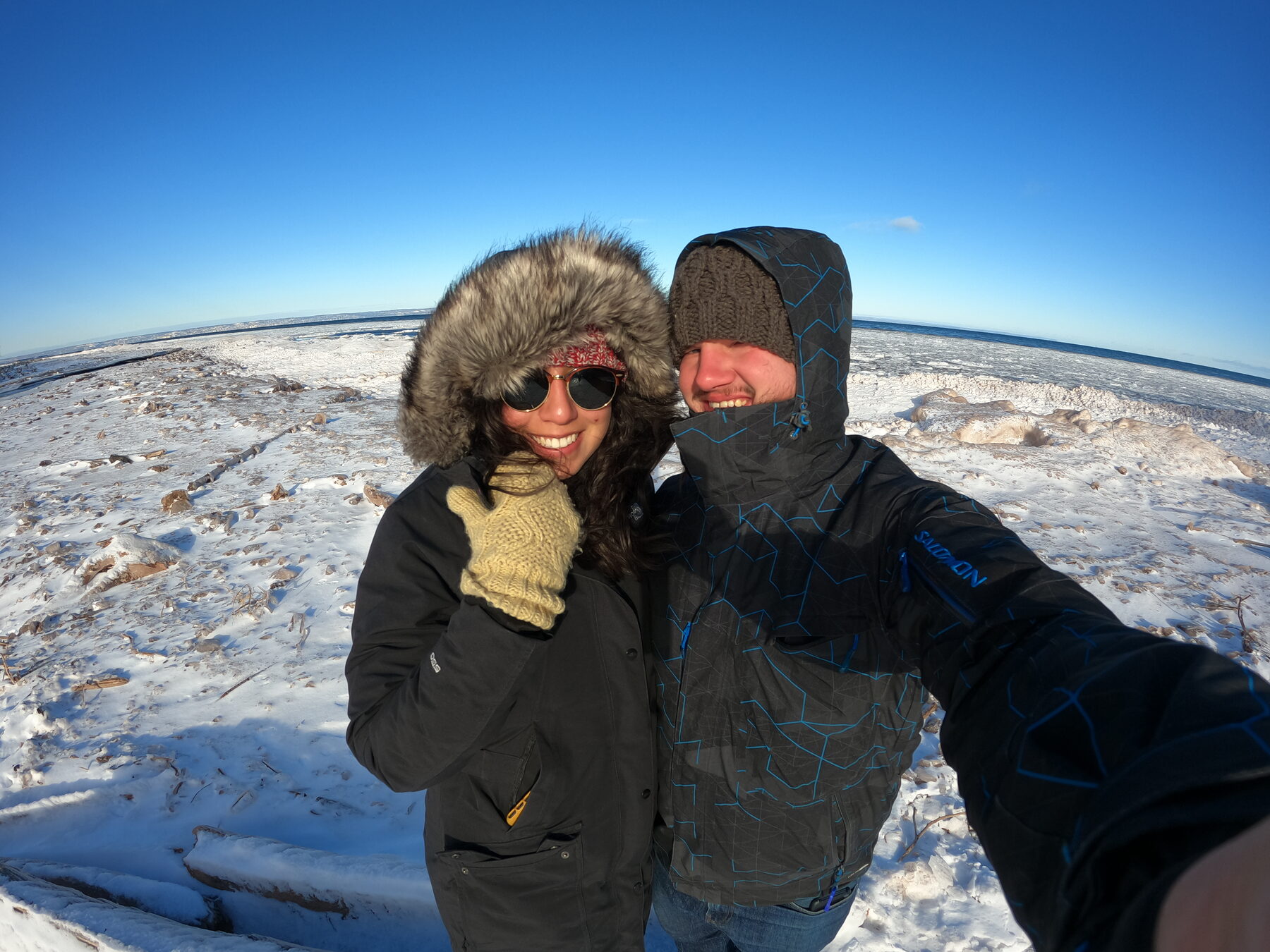 Paula and Felix by the icy Chicago lakefront