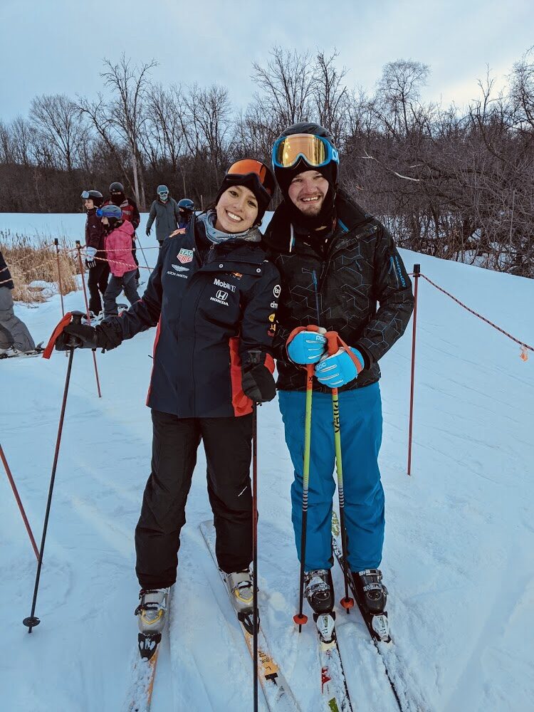 Paula and Felix skiing together